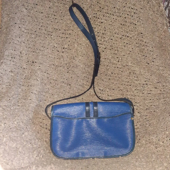 Vtg GUY LAROCHE-2 Tone Blue Textured Leather-Magnetic Flap-Cross/Shoulder Bag-EX - Picture 4 of 8